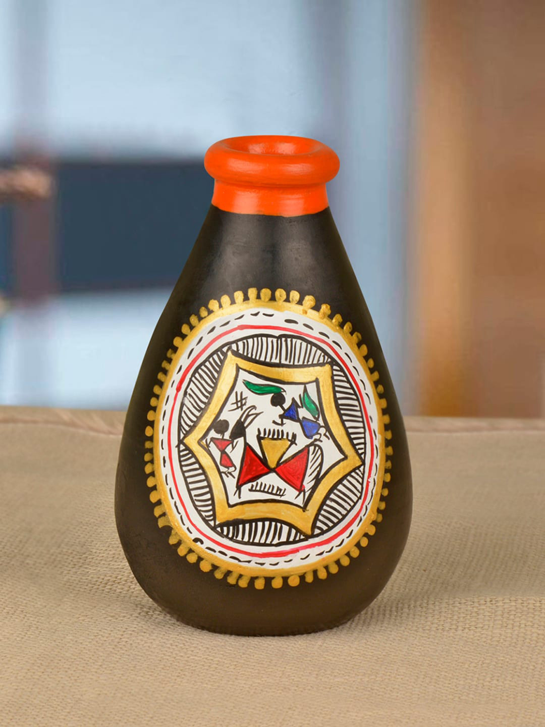 StyleMyWay Black & Orange Terracotta Flower Vase