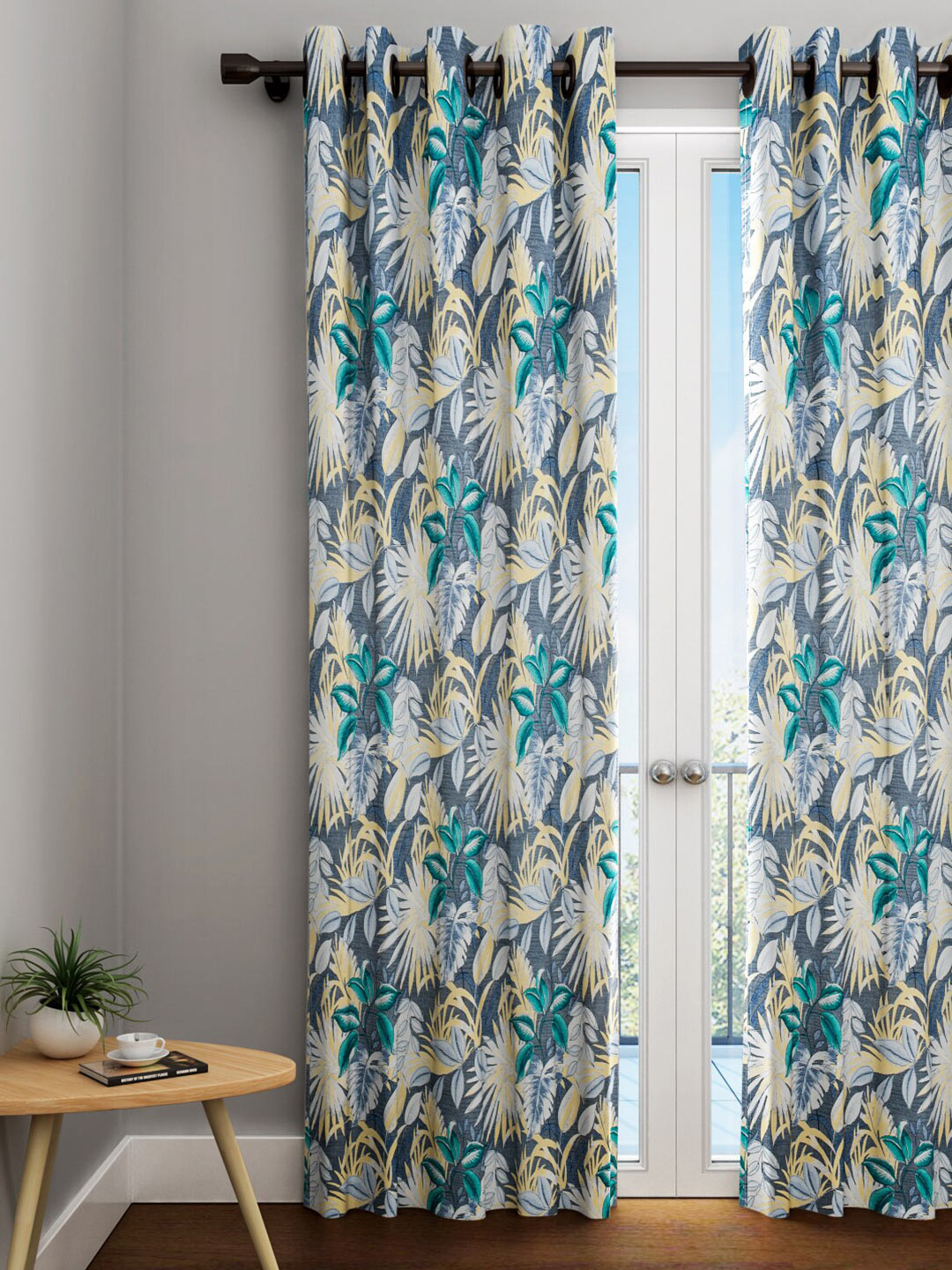 URBAN DREAM Yellow & Green Floral Cotton Long Door Curtain