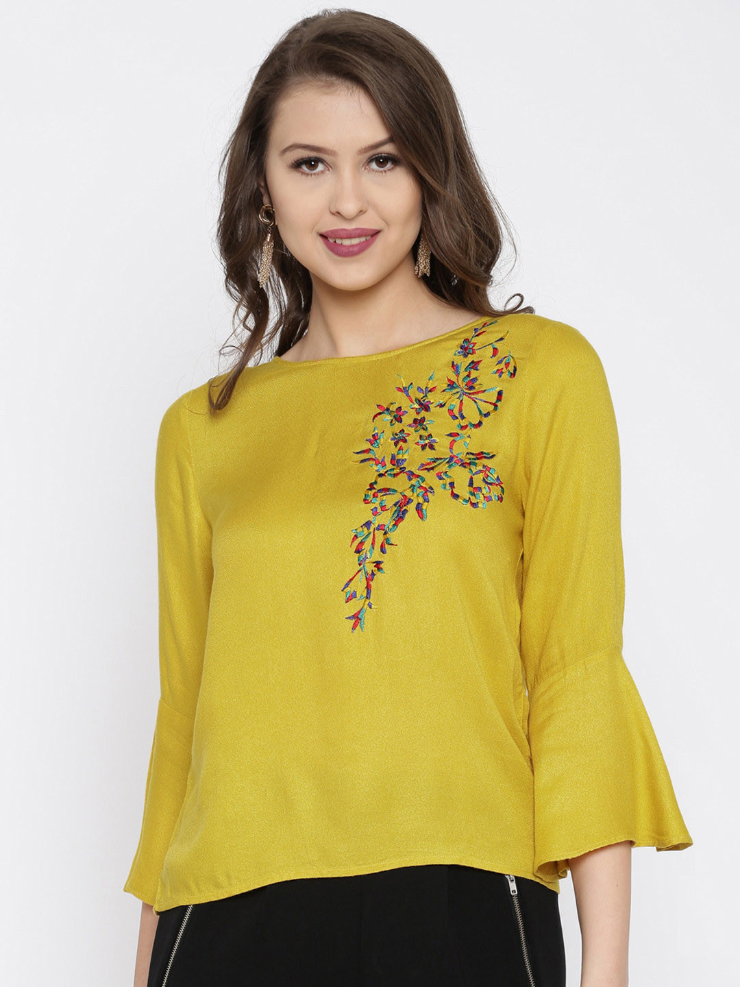 RARE Women Mustard Lightweight Embroidered Top