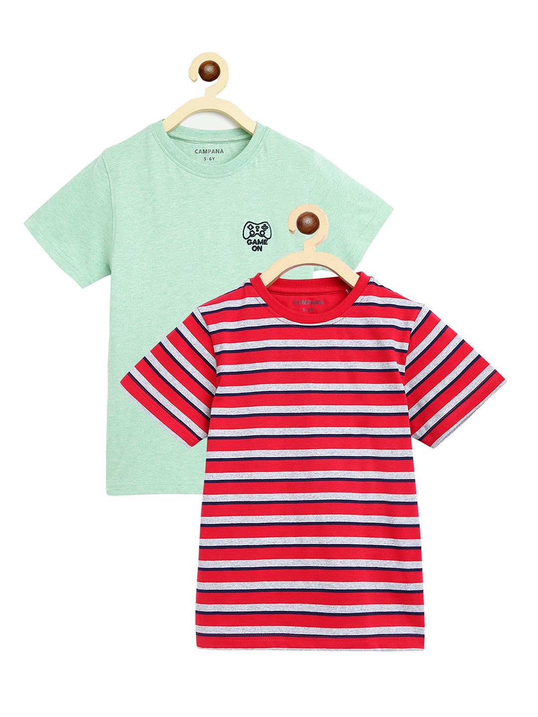 Campana Boys Red & Green Striped T-shirt Pack Of 2