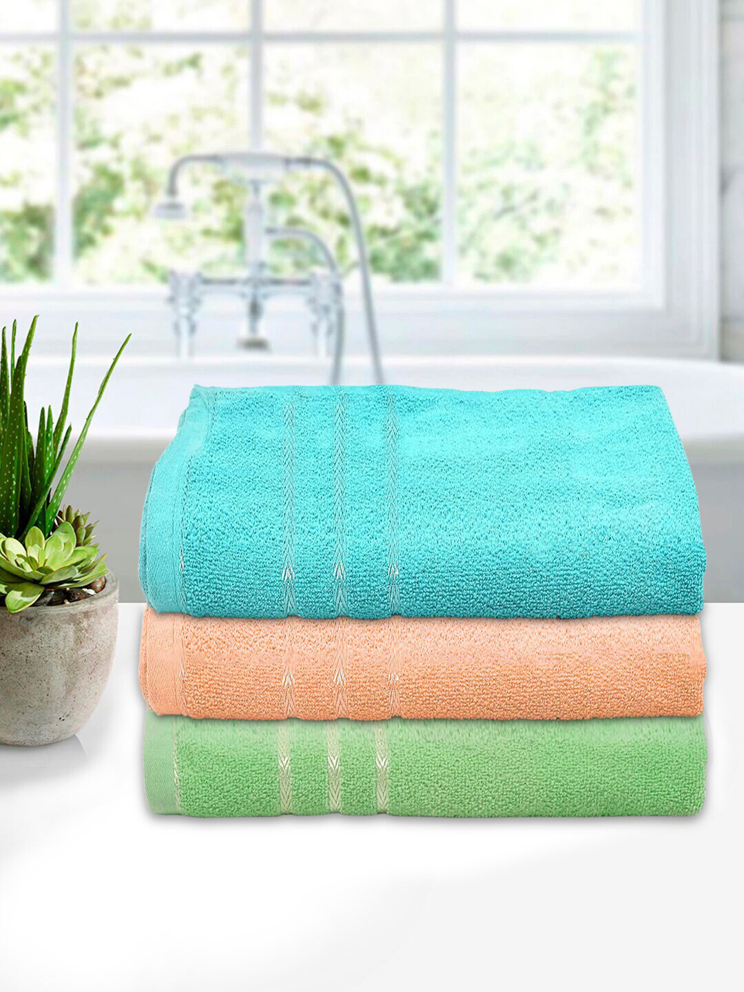 Kuber Industries Multicolor Pack of 3 Soft Cotton Bath Towels