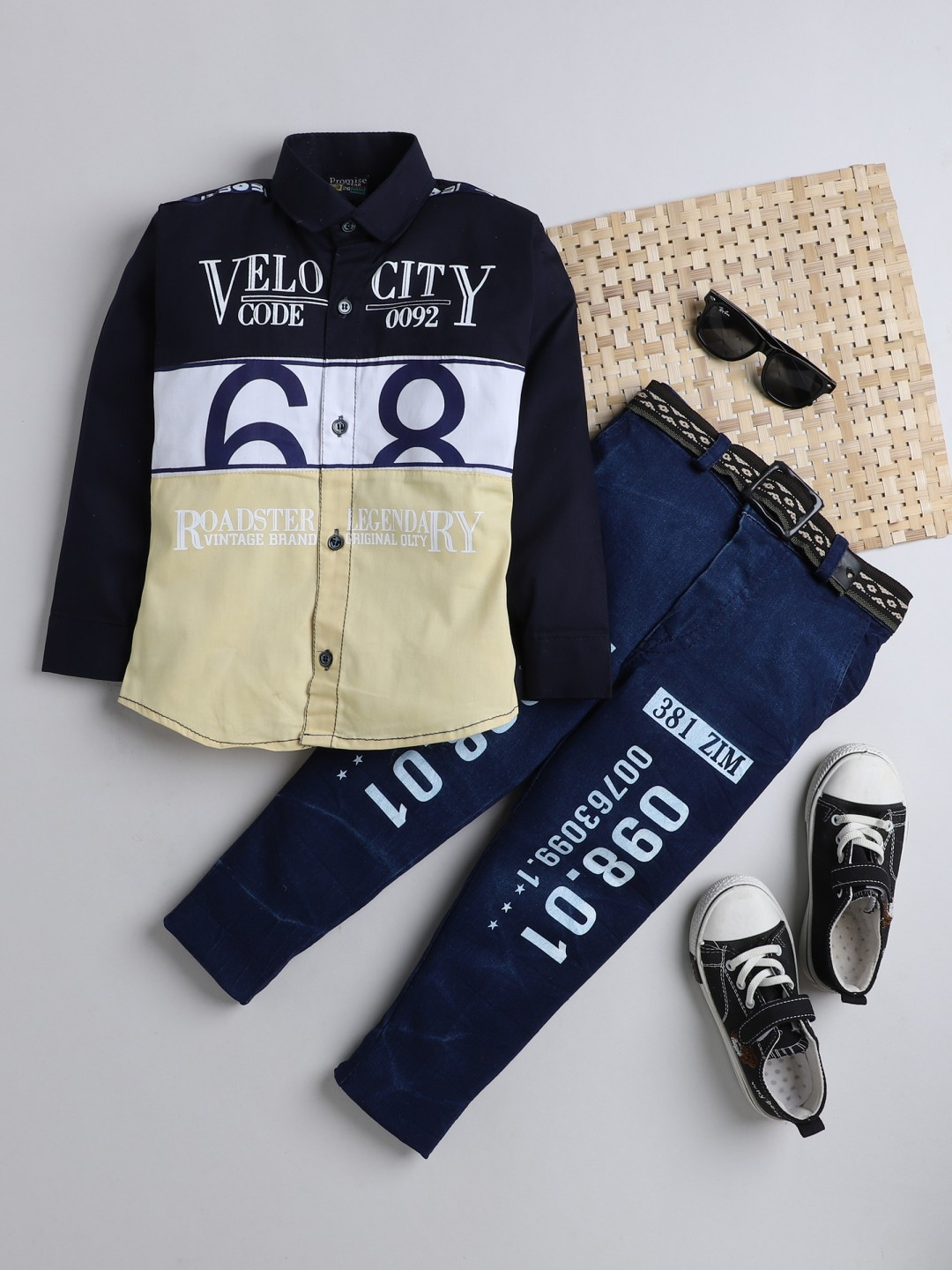 DKGF FASHION Boys Navy Blue & Beige Printed Shirt