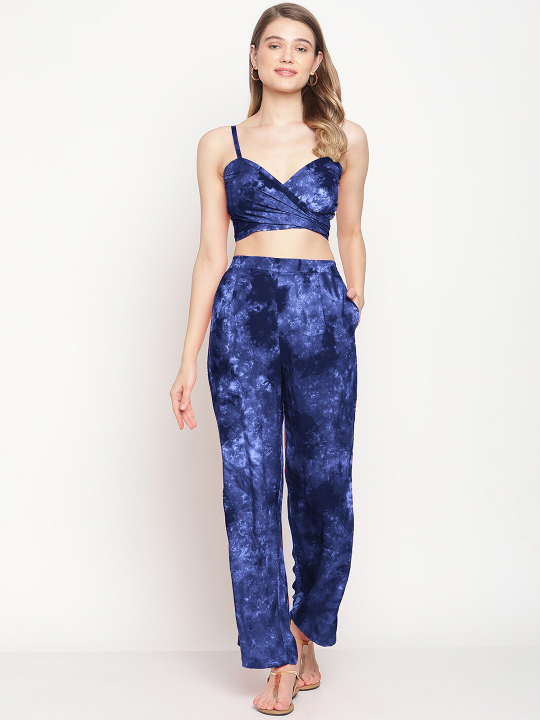 Aoba Women Blue Printed Wrap Swim Top