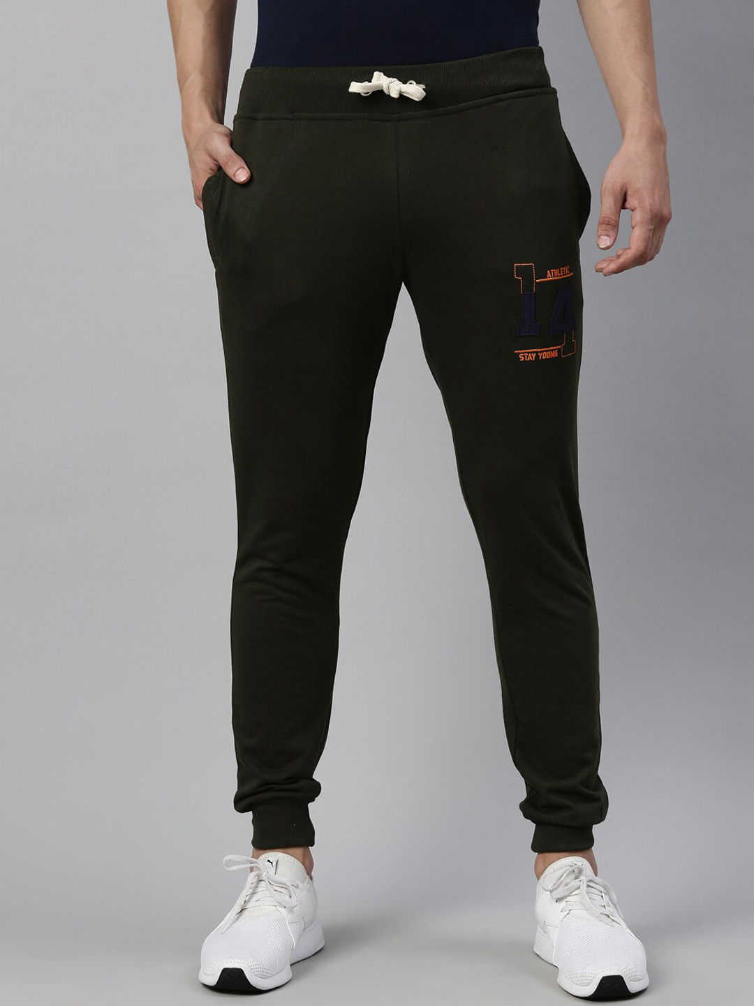 Joven Men Olive Green Solid Slim-Fit Track Pants