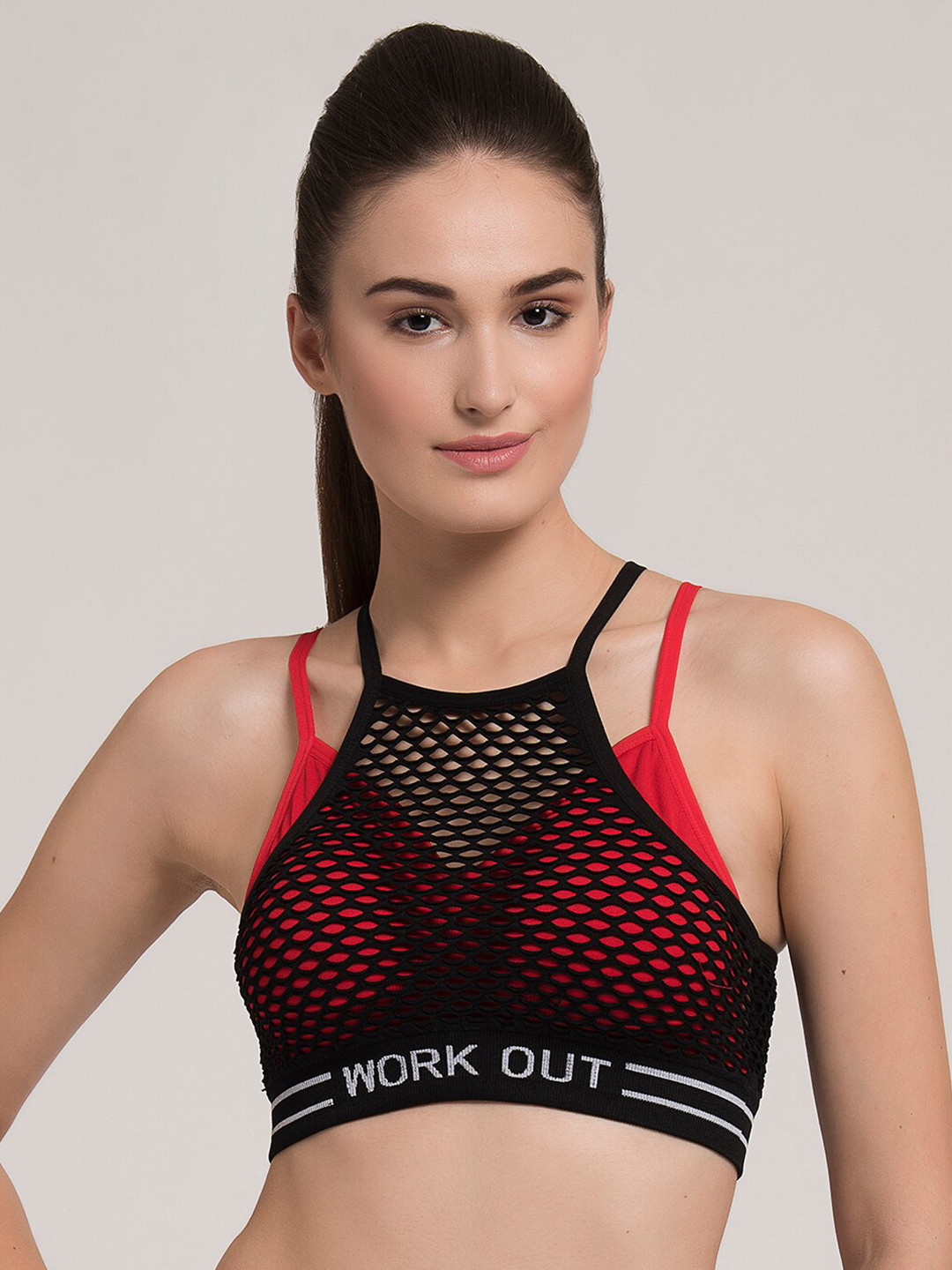 MAKCLAN Red & Black Bra - Lightly Padded