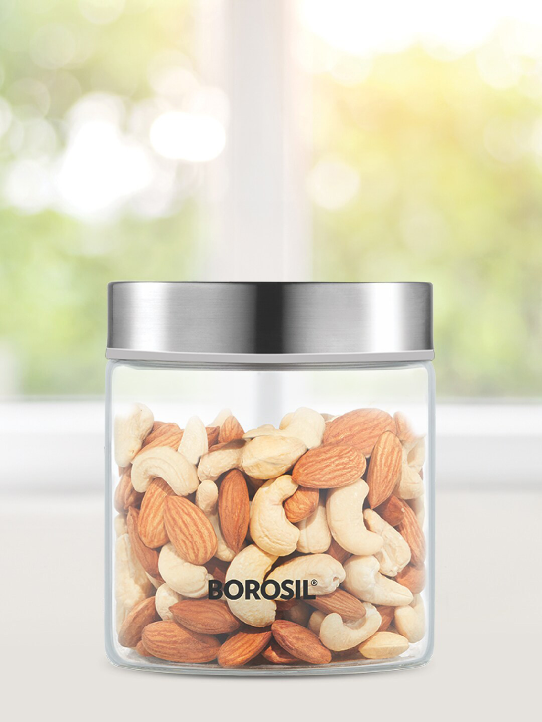 BOROSIL Transparent & Silver-Toned Solid Glass Air-Tight Storage Container