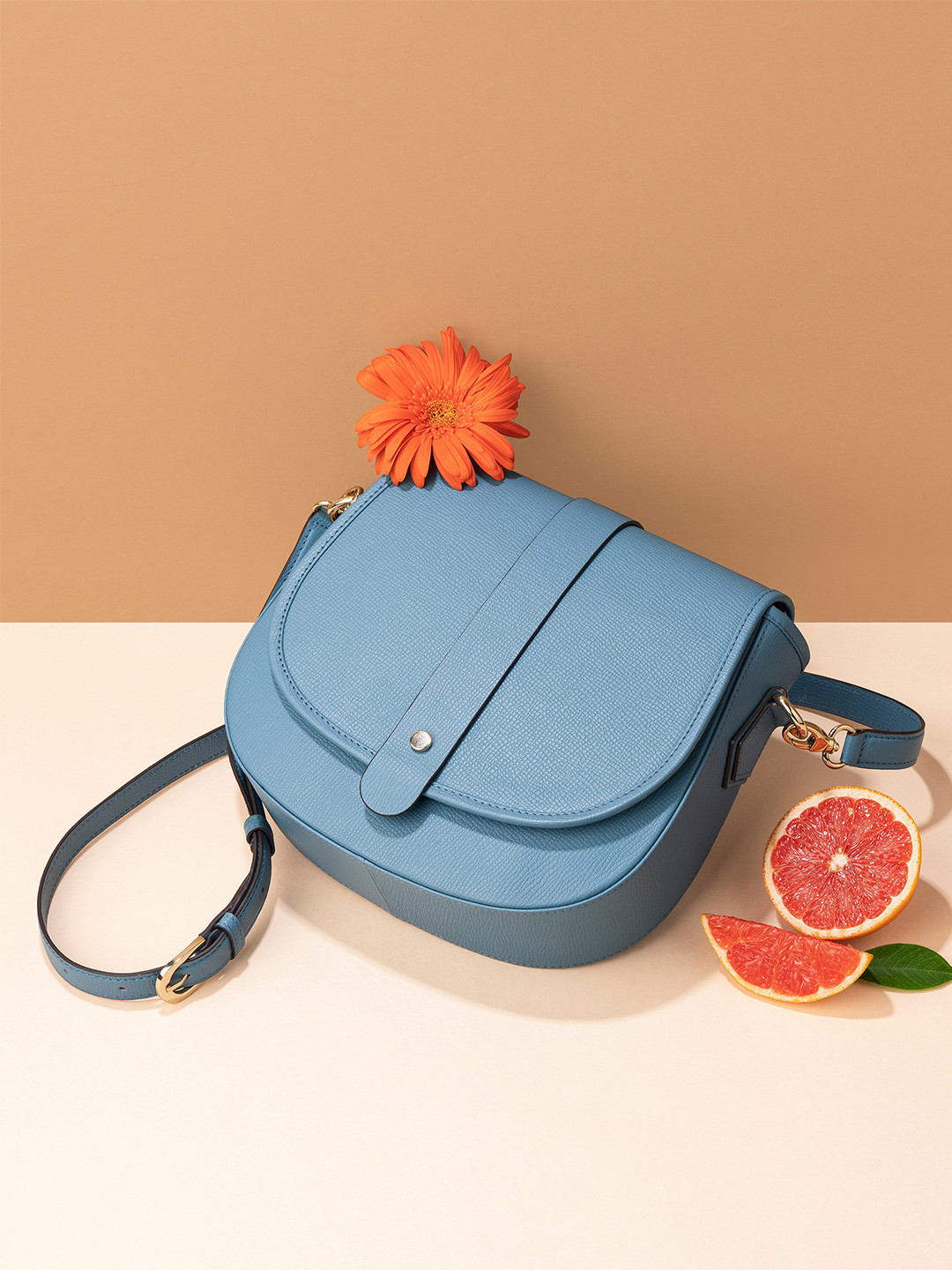 MAI SOLI Teal Leather Structured Sling Bag