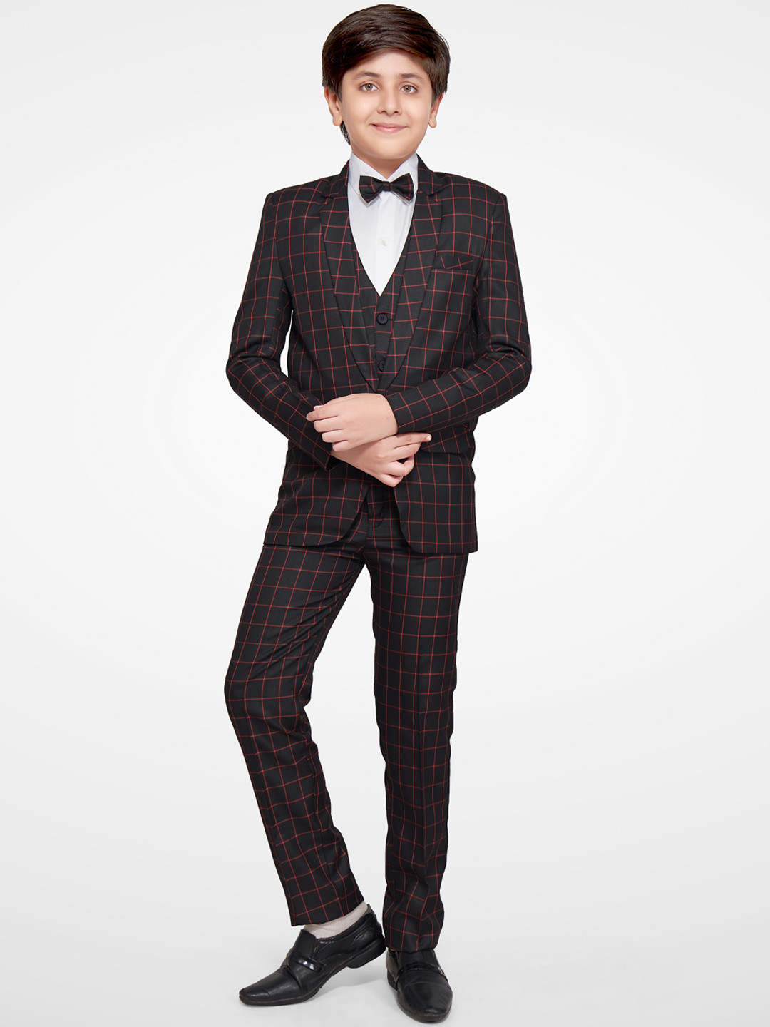 Jeetethnics Boys 4-Piece Partywear Checked Single-Breasted Suit