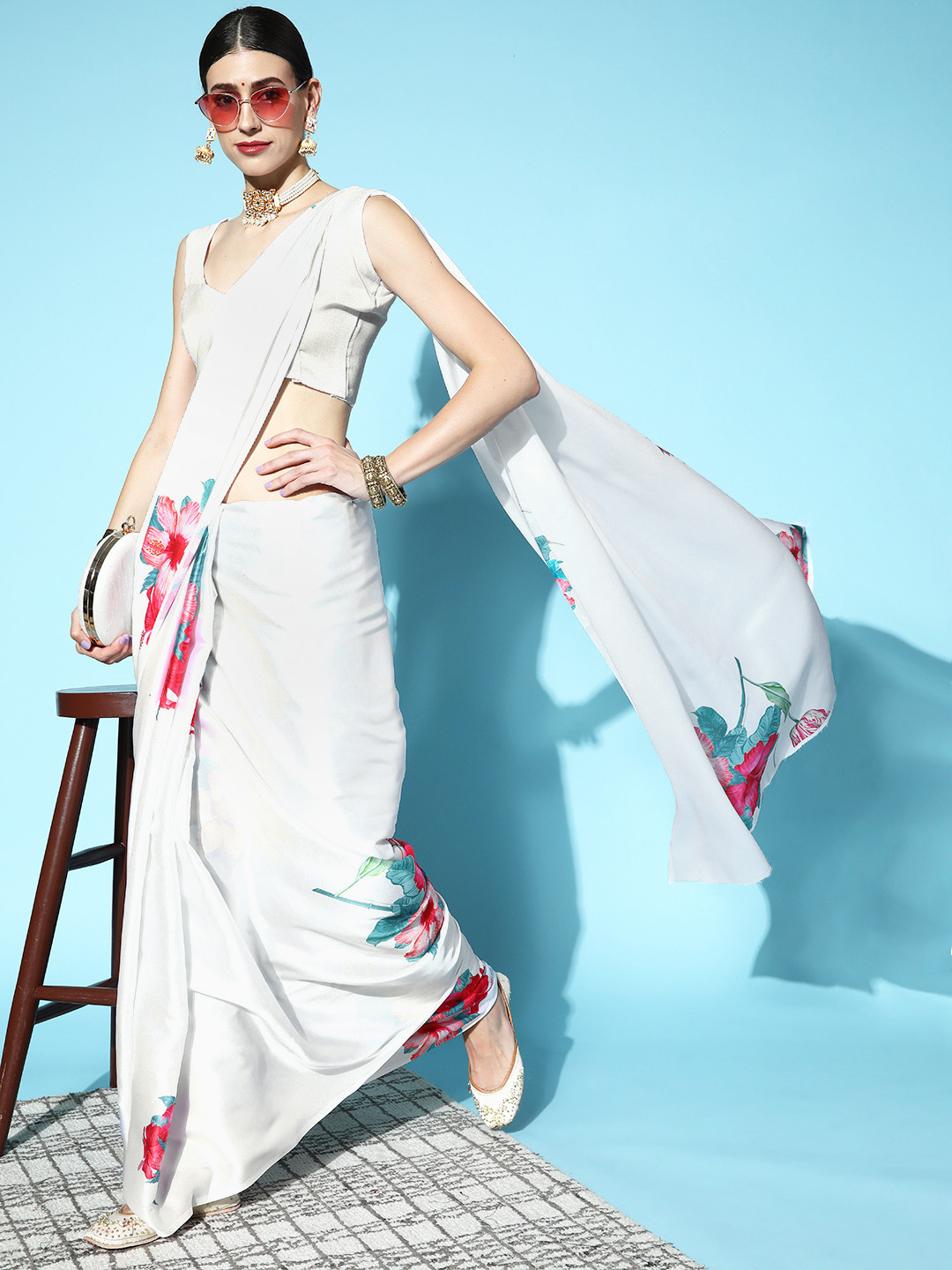 Mitera Floral Satin Saree