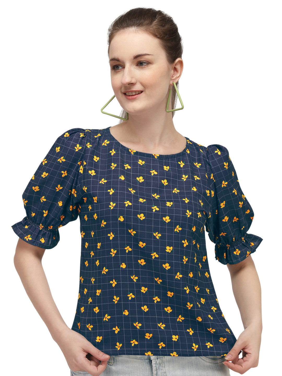 Shopping Queen Women Blue Floral Print Top