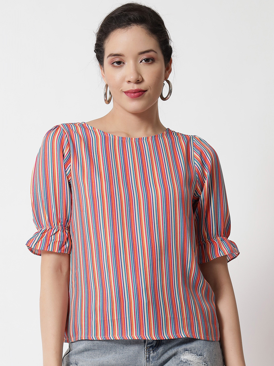 Shopping Queen Women Multicoloured Striped Crepe Top