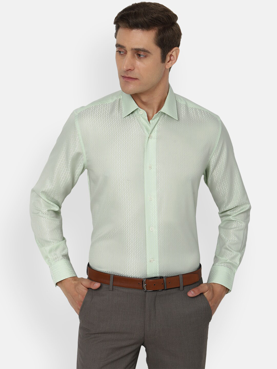 Luxure by Louis Philippe Men Green Formal Shirt