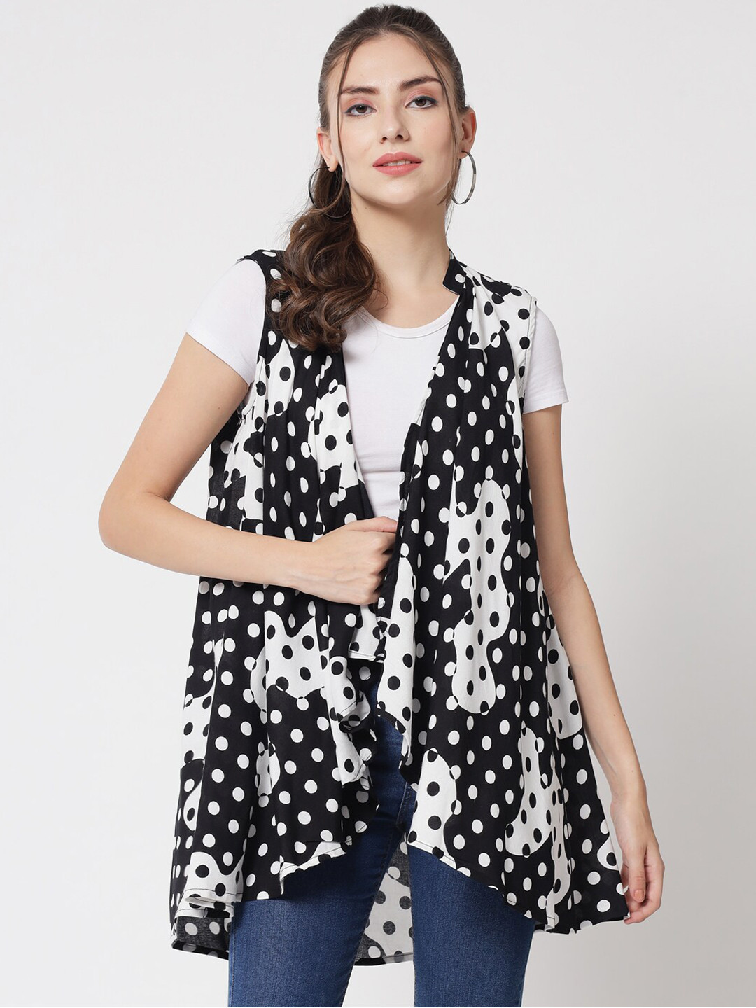 The Dry State Women Black & White Printed Waterfall Shrug