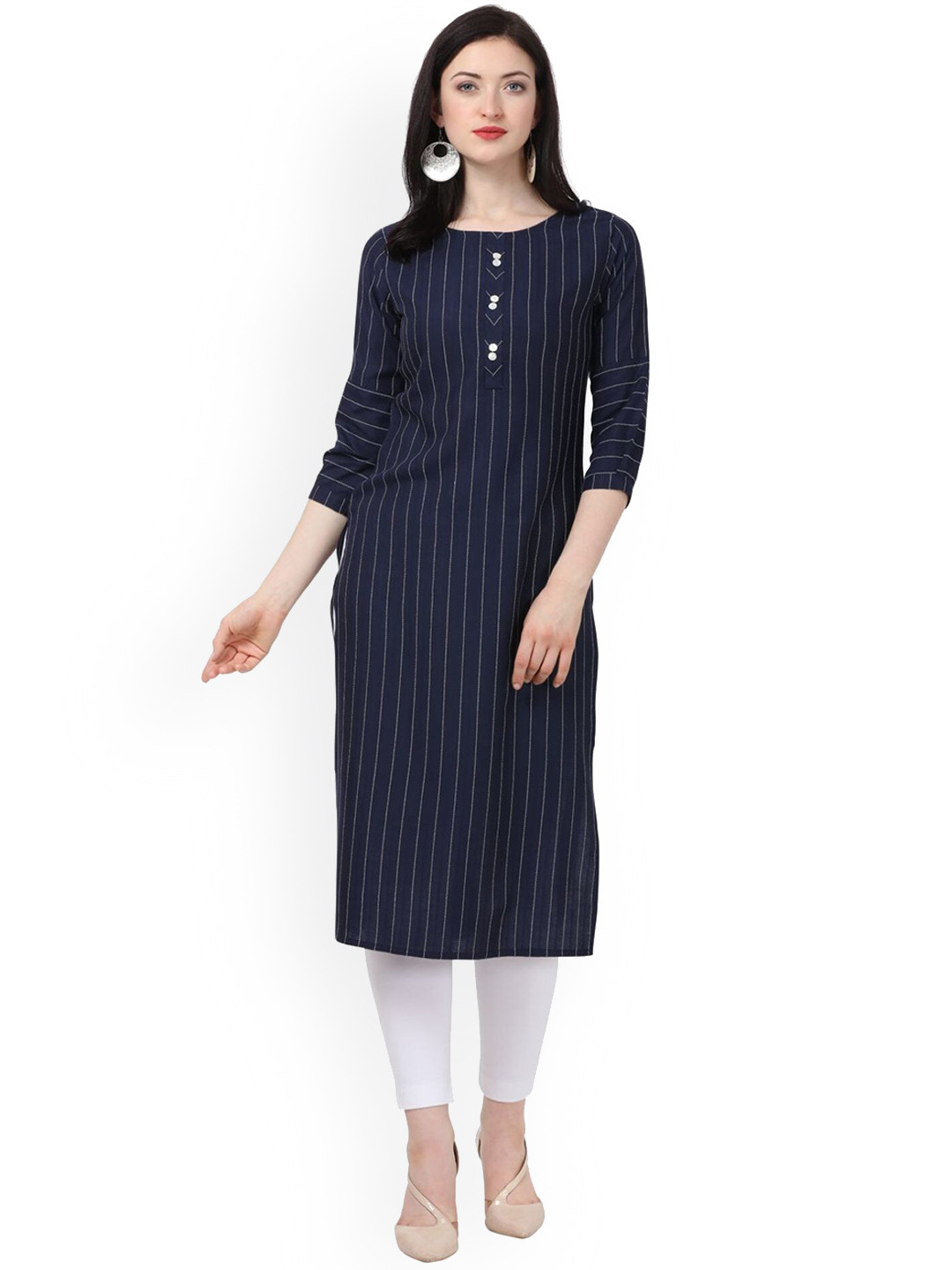 Shopping Queen Women Blue Striped Kurta