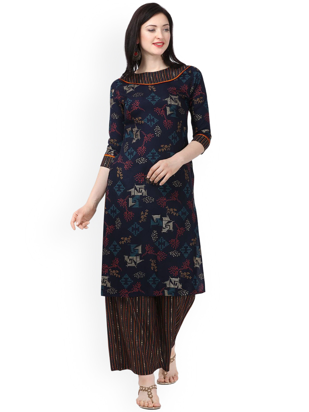 Shopping Queen Women Navy Blue Floral Printed Kurta