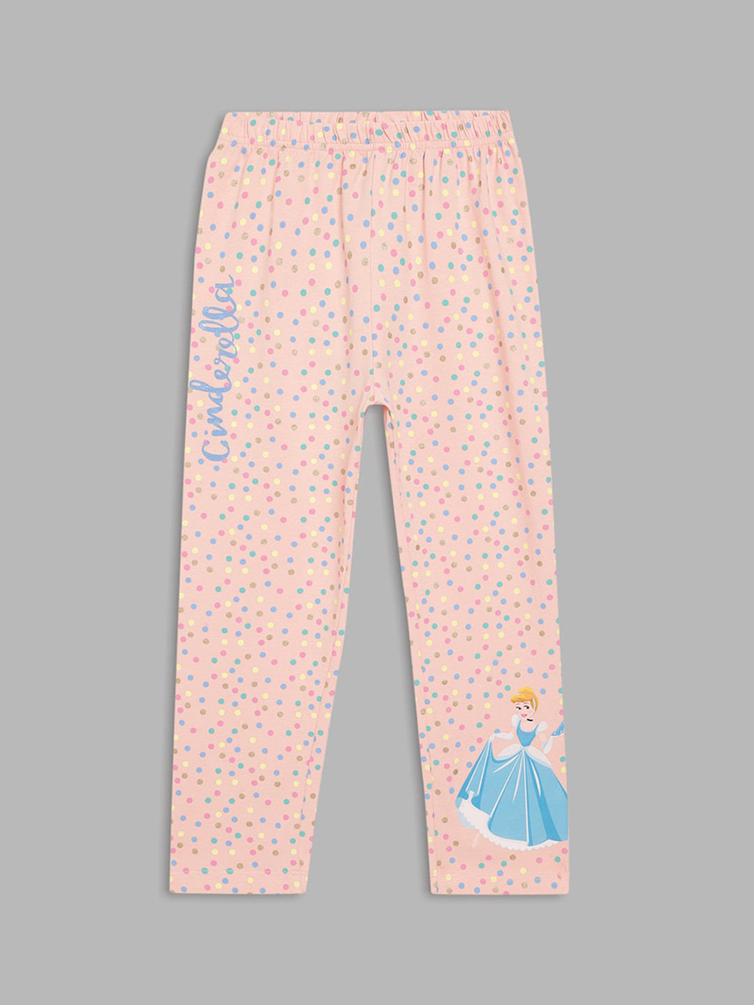 Blue Giraffe Girls Pink & Blue Cinderella Printed Comfort-Fit Ankle-Length Leggings