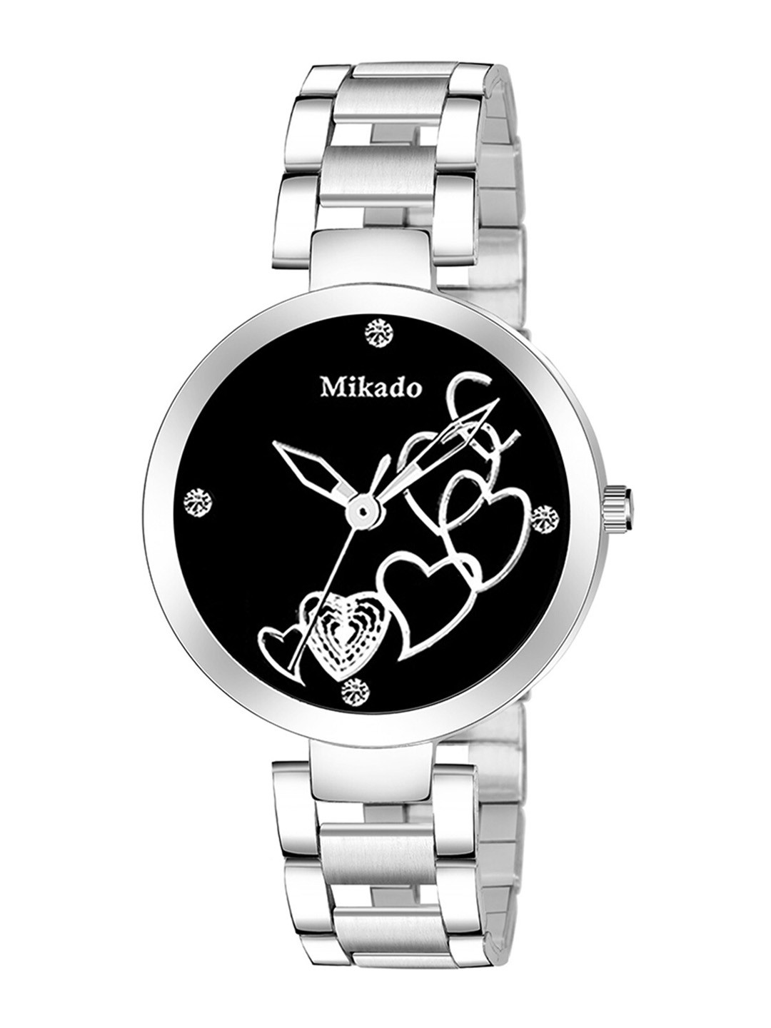Mikado Women Black Dial & Silver Stainless Steel Straps Analogue Watch Black Dil Chain