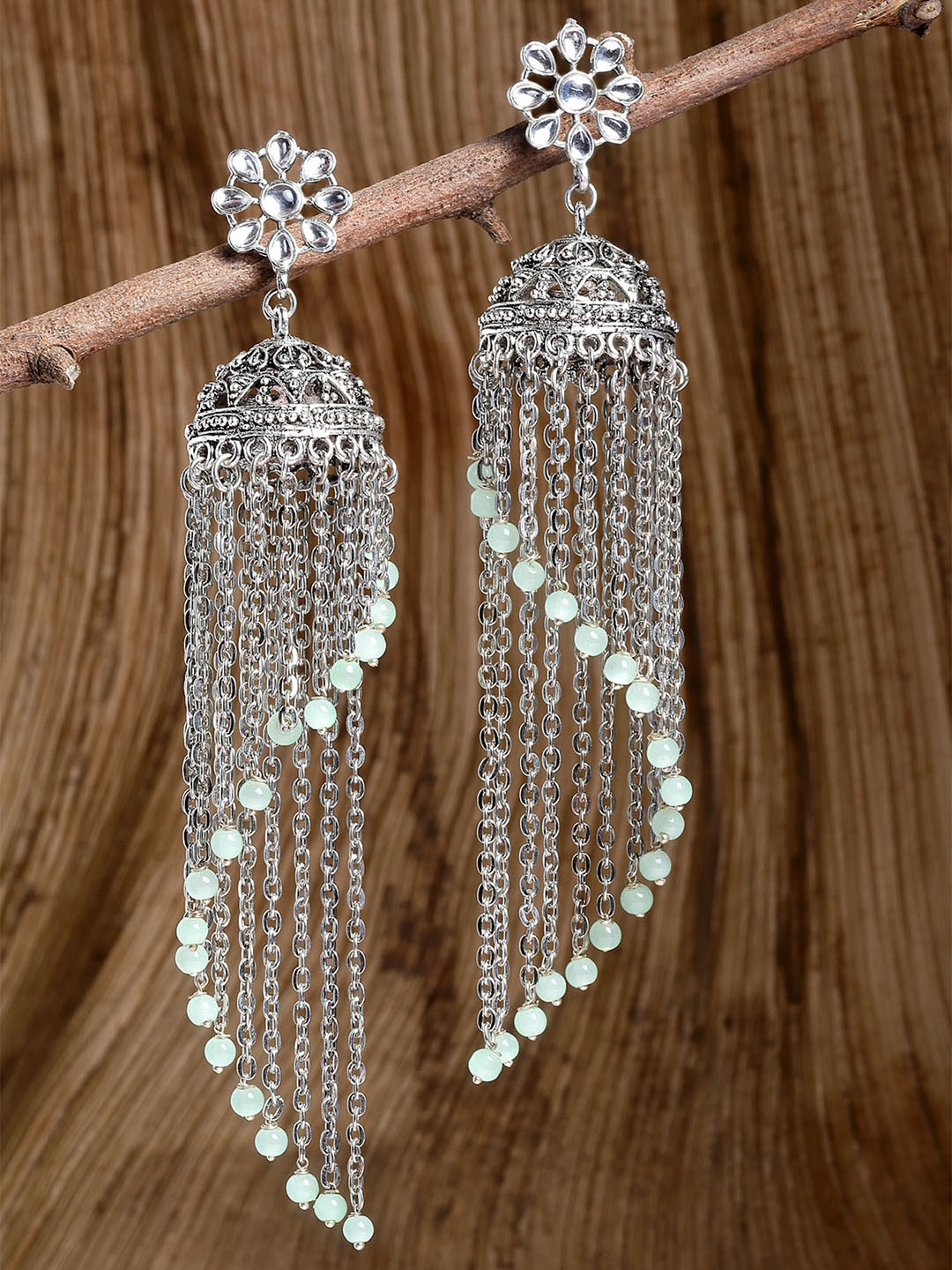 KARATCART Lime Green Oxidised Classic Jhumkas Earrings