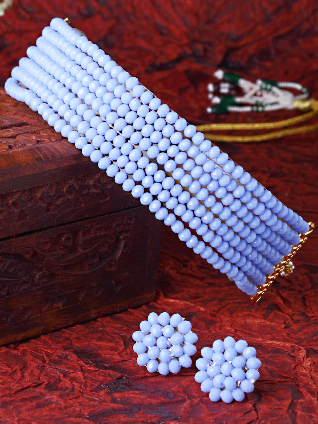 KARATCART Gold-Plated Blue Crystal Beaded Jewellery Set