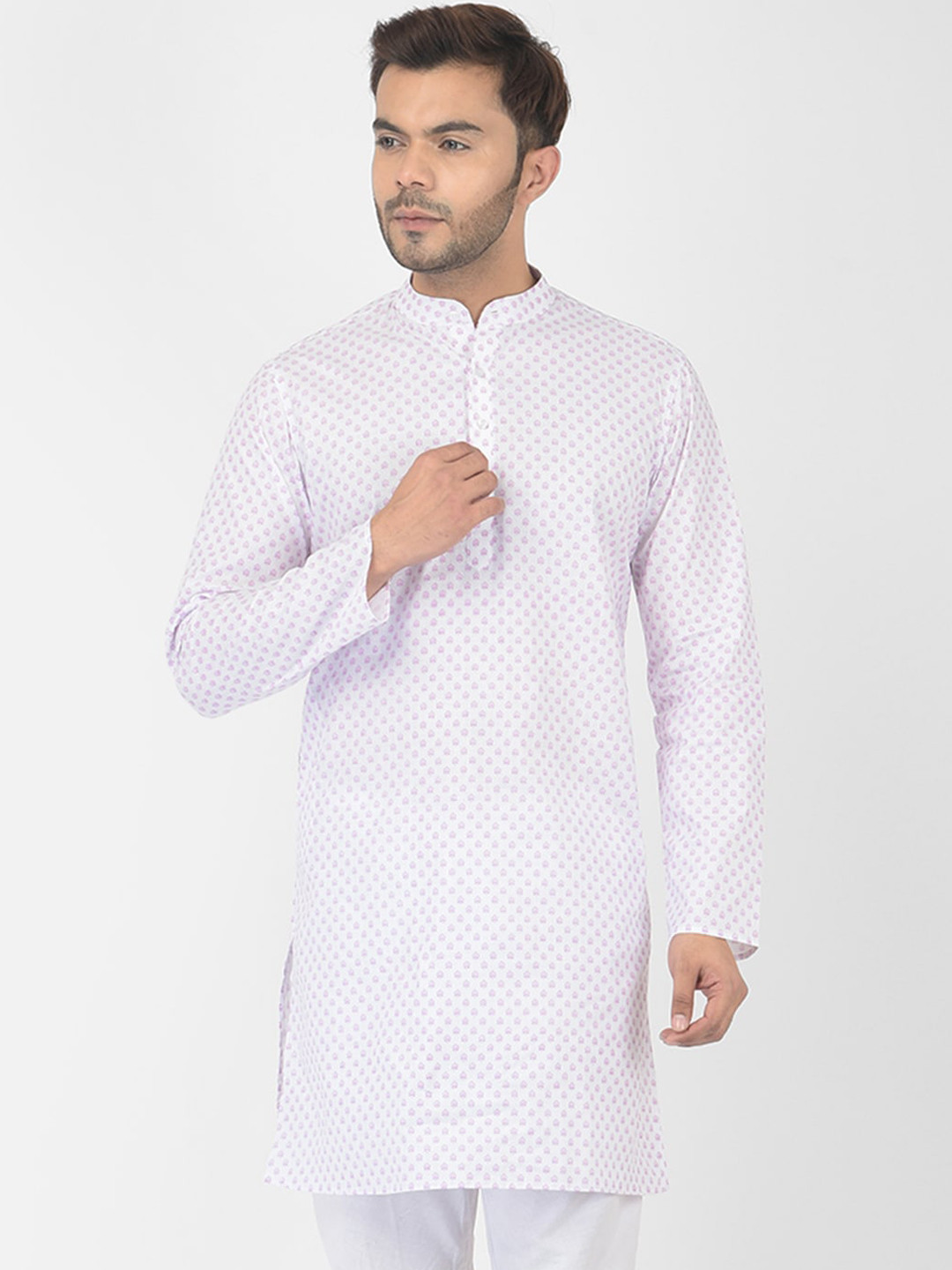 DEYANN White Floral Printed Cotton Kurta
