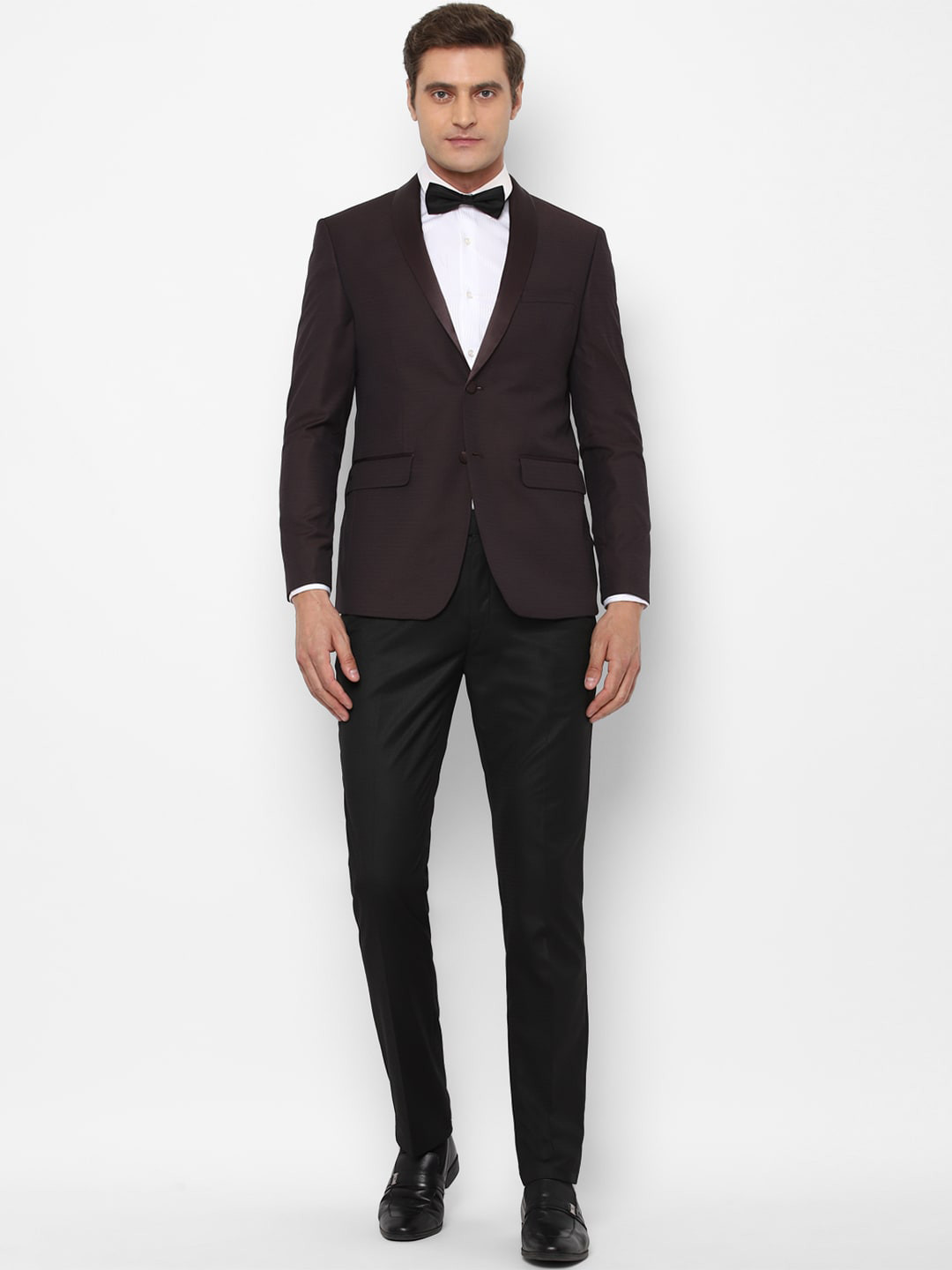 Louis Philippe Men Brown  & Black Solid Slim Fit 2 Piece Formal Suits