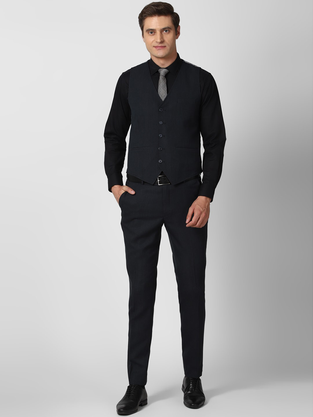 Peter England Elite Men Green Self-Design Slim-Fit Single-Breasted Formal Suit