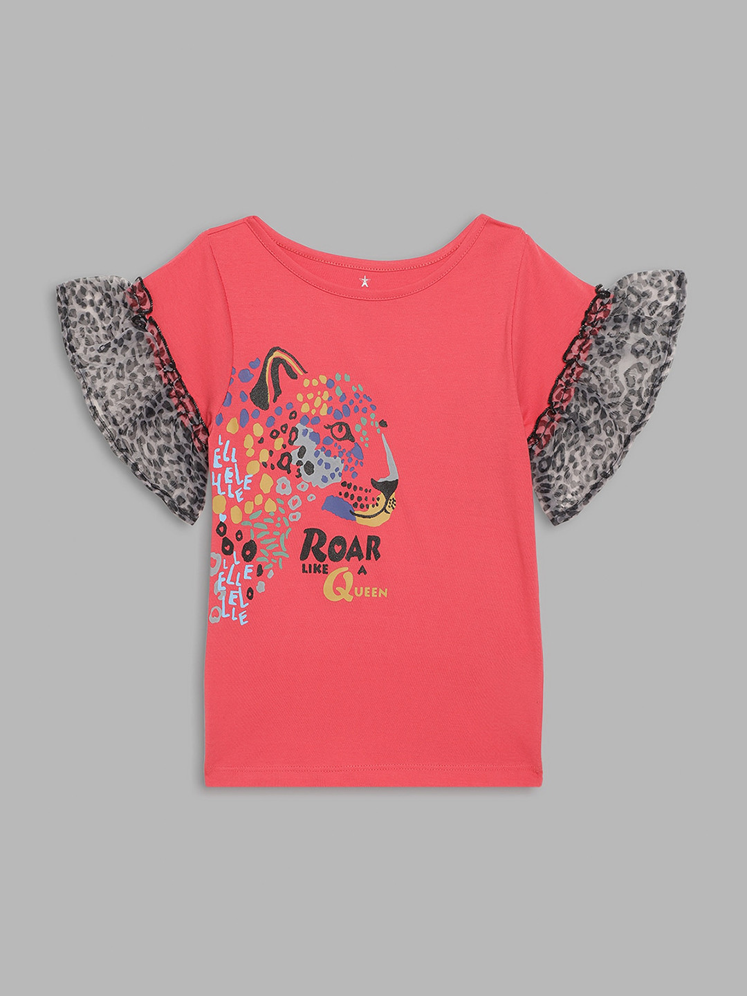 ELLE Coral & Black Print Pure Cotton Top