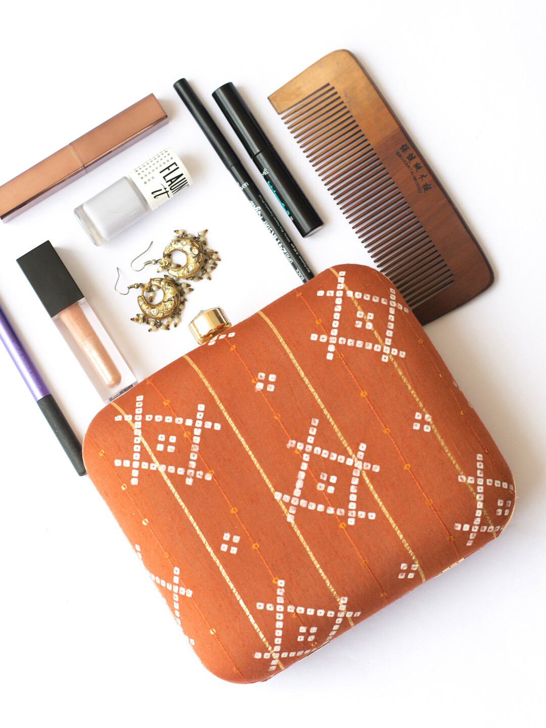 ARTKLIM Rust & White Embellished Box Clutch