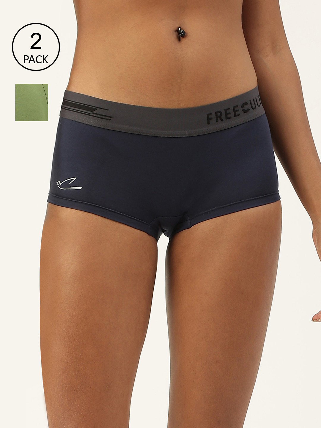 FREECULTR Women Pack Of 2 Solid Micro Modal Boxer Briefs