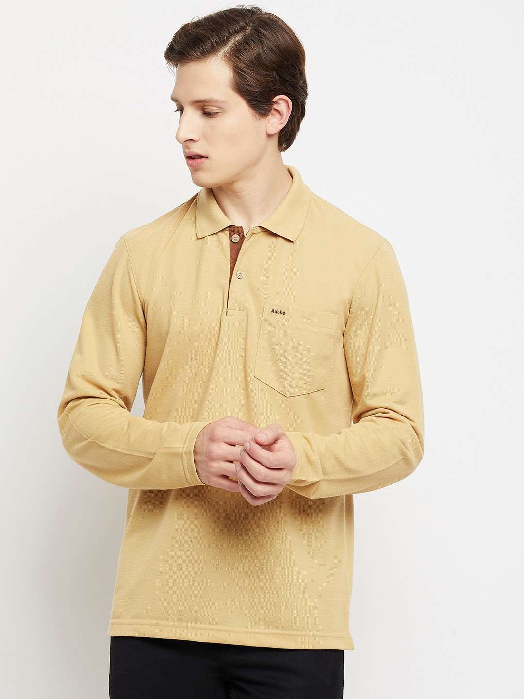 Adobe Men Camel Brown Polo Collar T-shirt