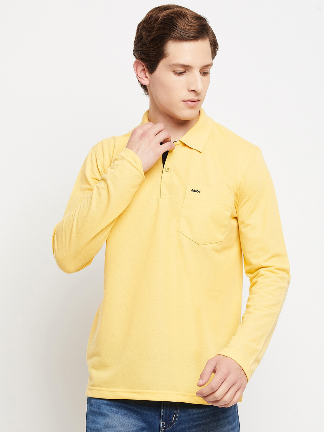 Adobe Men Yellow Solid Polo Collar T-shirt