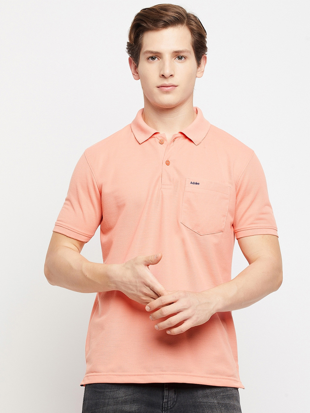 Adobe Men Peach-Coloured Polo Collar T-shirt