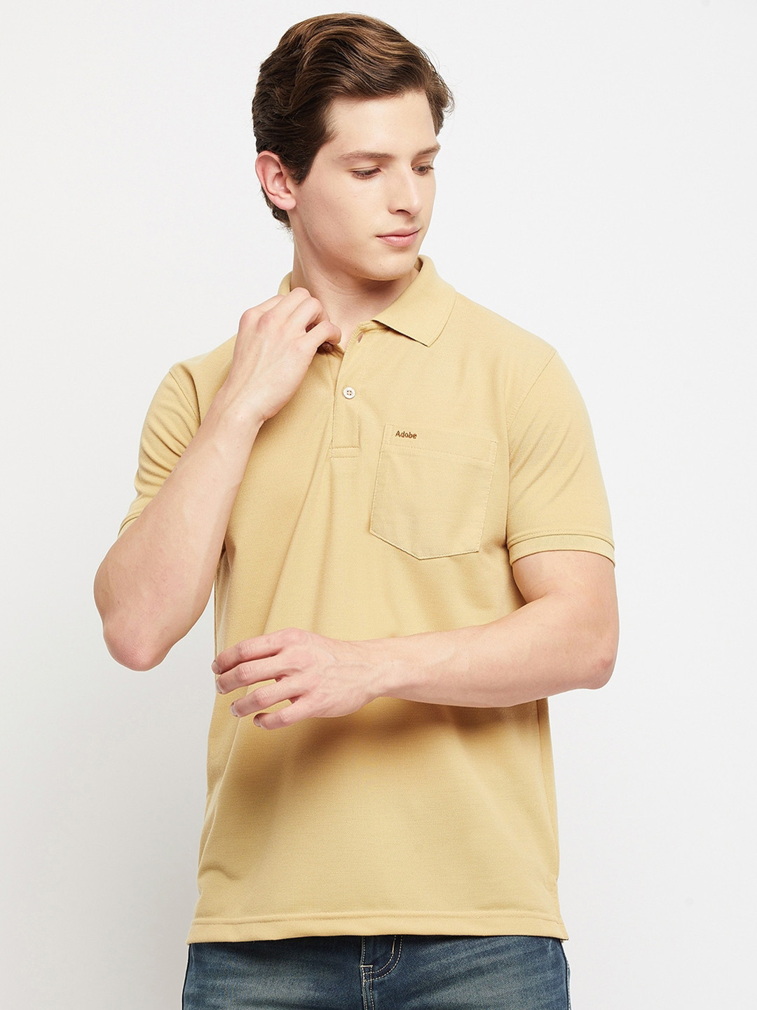 Adobe Men Beige Polo Collar T-shirt