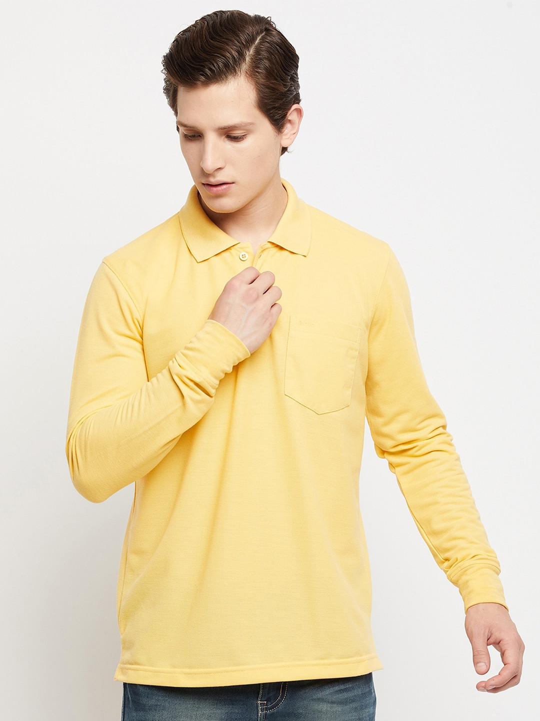 Adobe Men Yellow Polo Collar T-shirt