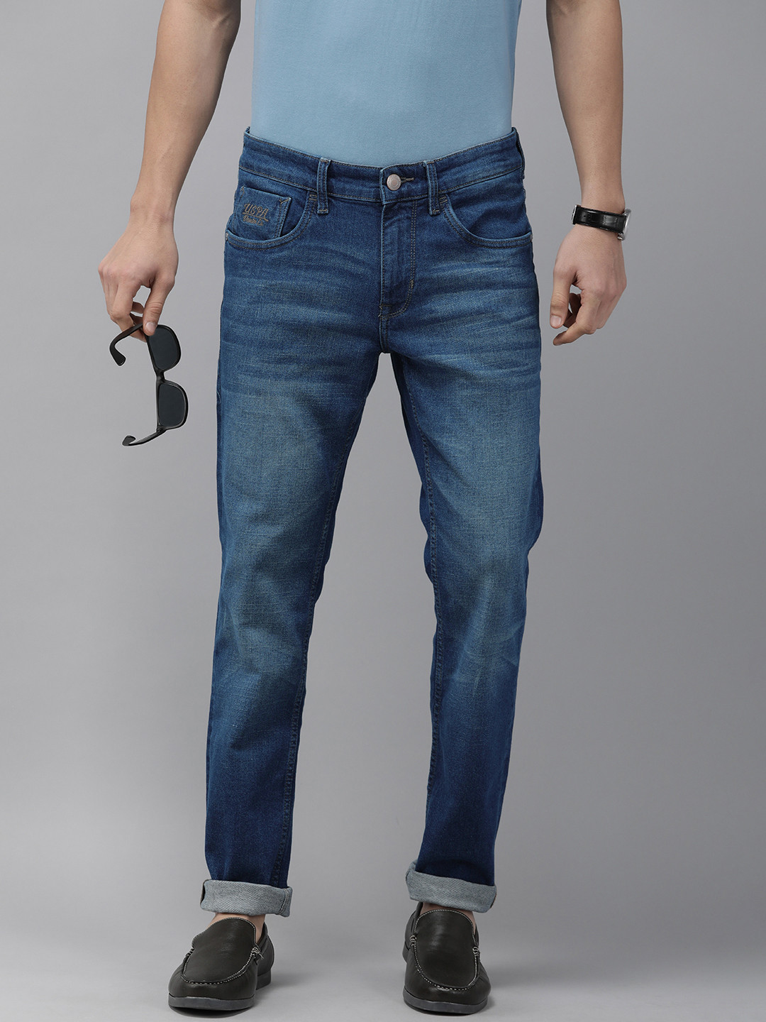 U S Polo Assn Denim Co Men Blue Brandon Slim Tapered Fit Light Fade Stretchable Jeans