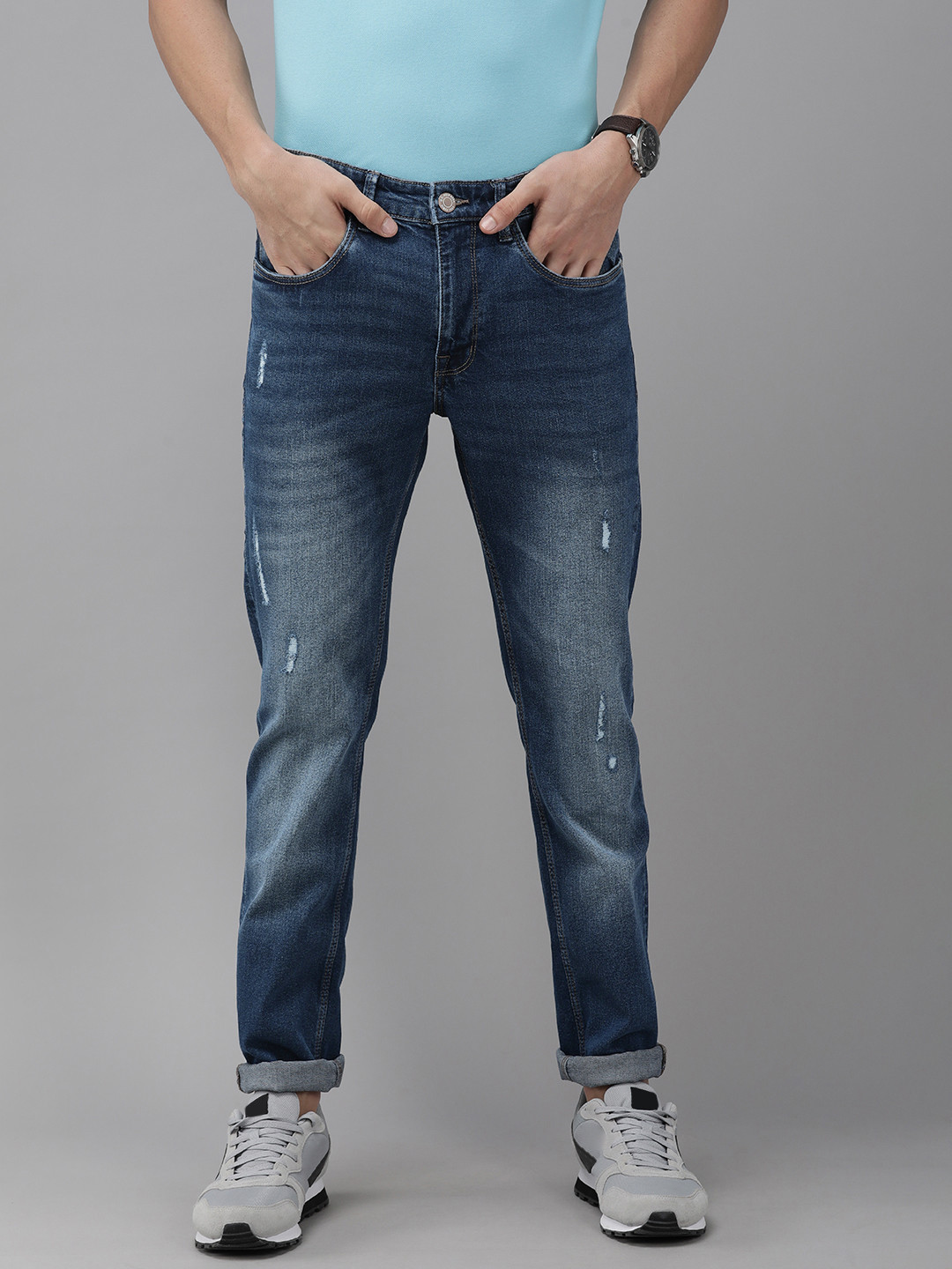 U S Polo Assn Denim Co Men Blue Skinny Fit Mildly Distressed Heavy Fade Stretchable Jeans