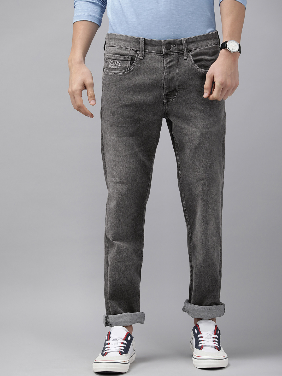 U.S. Polo Assn. Denim Co. Denim Co Men Grey Skinny Fit Light Fade Stretchable Casual Jeans