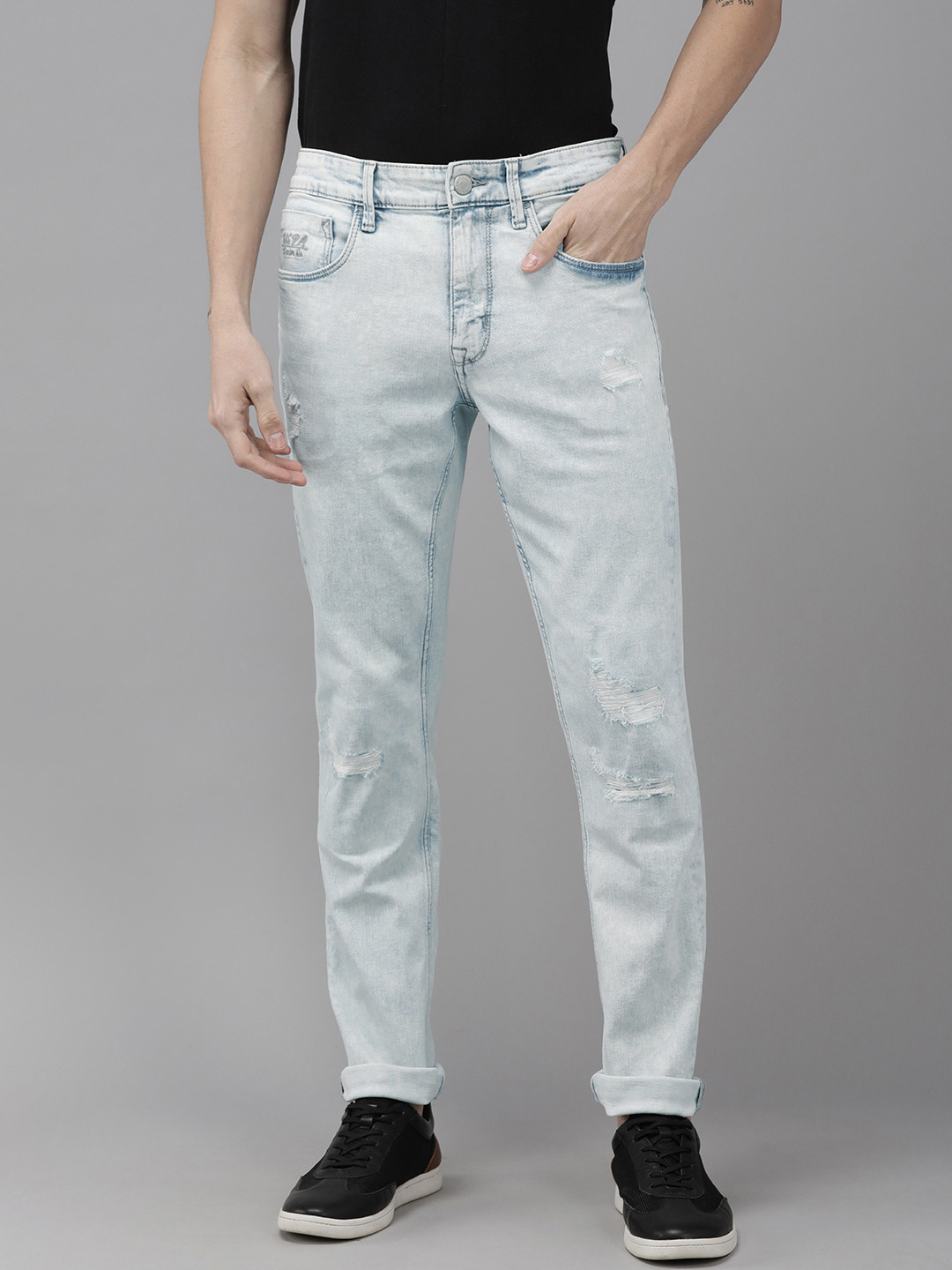 U S Polo Assn Denim Co Men Blue Slim Fit Mildly Distressed Light Fade Stretchable Jeans