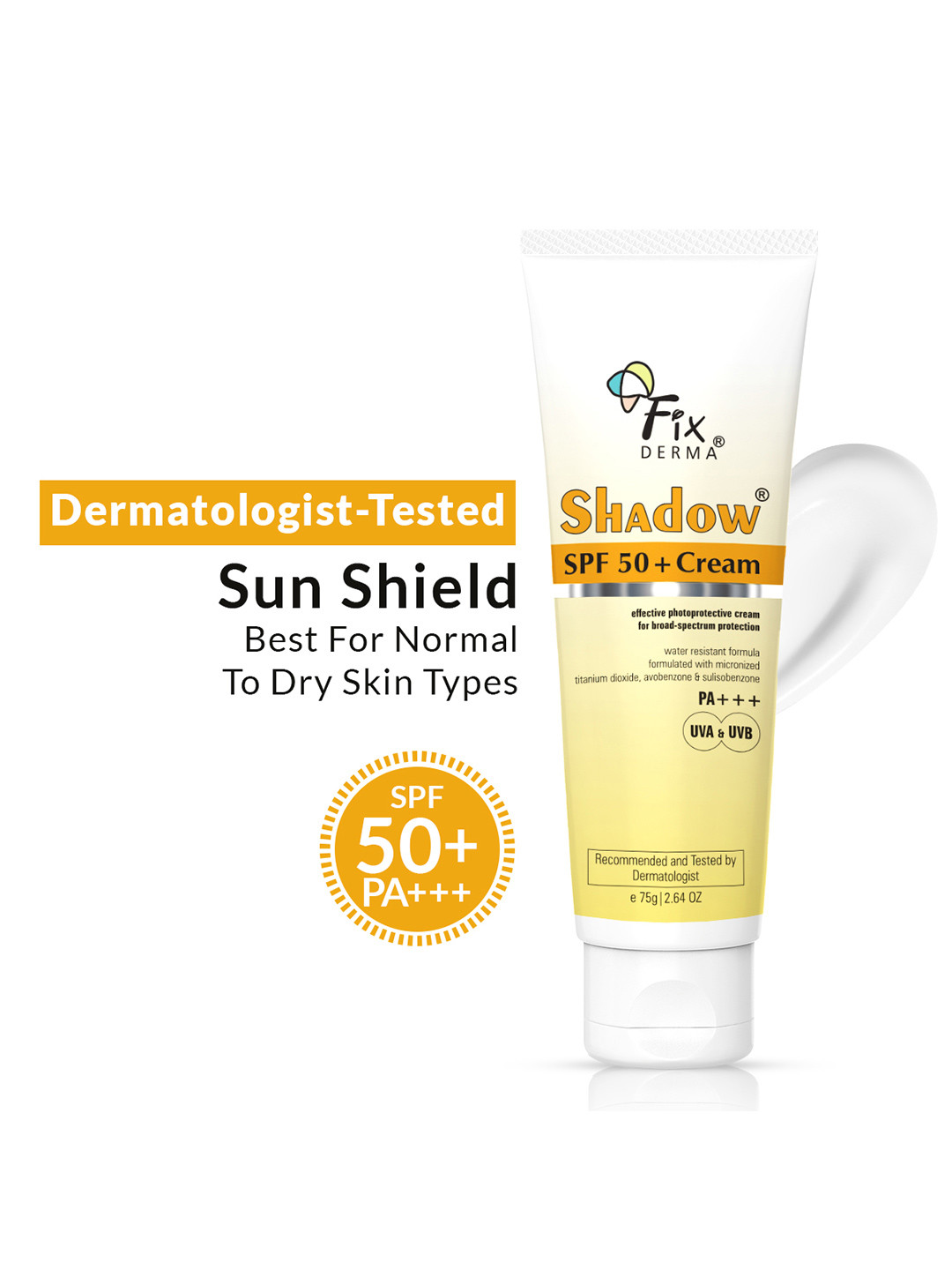 FIXDERMA Shadow Sunscreen SPF 50+ Cream for Dry Skin with PA+++ Protection - 75g