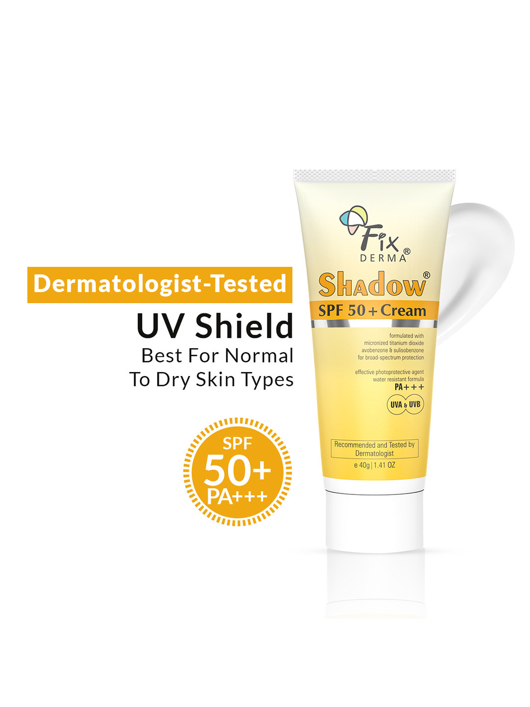 FIXDERMA Shadow Sunscreen SPF 50+ Cream For Dry Skin with PA+++ Protection - 40g