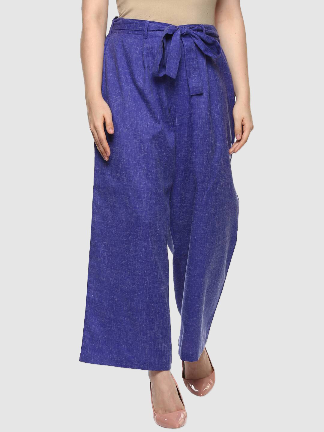 LastInch Women Blue Linen Trouser