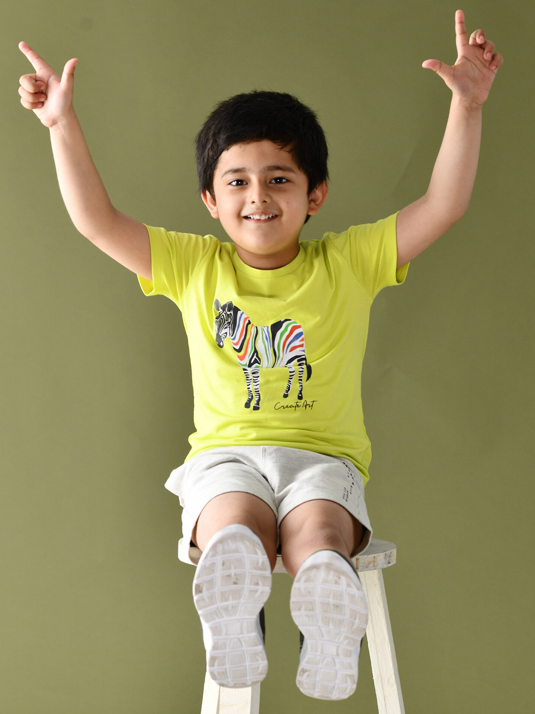 Anthrilo kids Boys White & Lime Green Printed Pure Cotton T-shirt Shorts Clothing Set