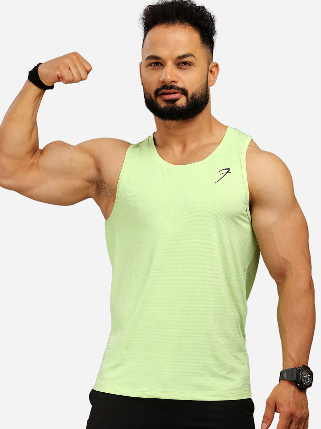 FUAARK Men Lime Green Solid Innerwear Tank Vest