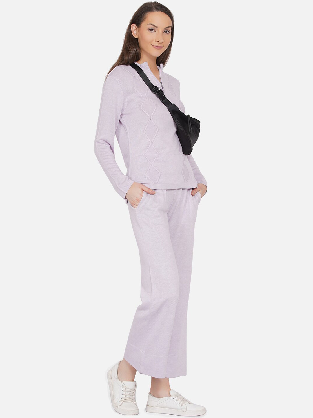 ARMISTO Women Lavender Knitted Travel Sweatshirt & Trousers Set