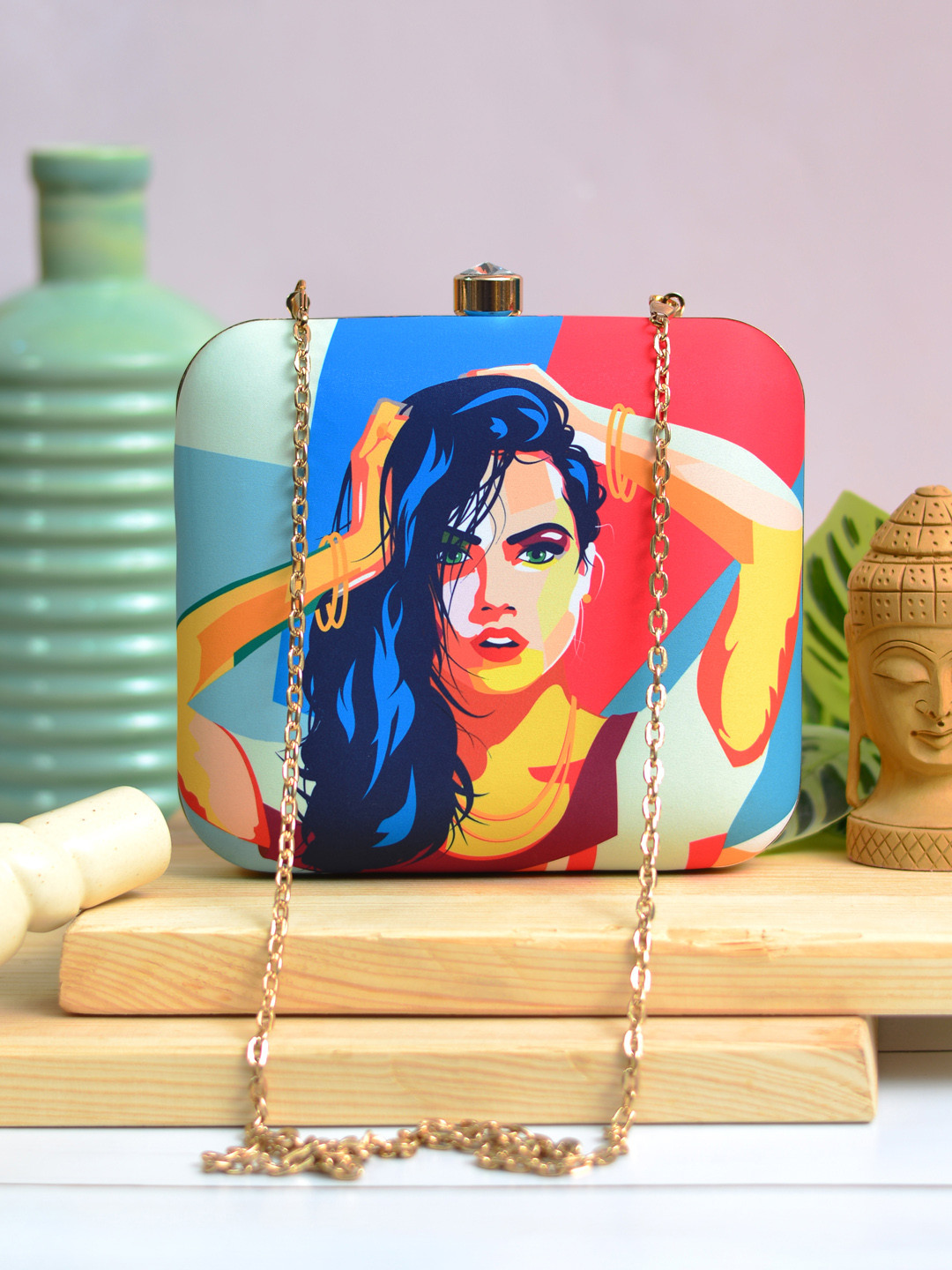 ARTKLIM Blue & Red Printed Box Clutch