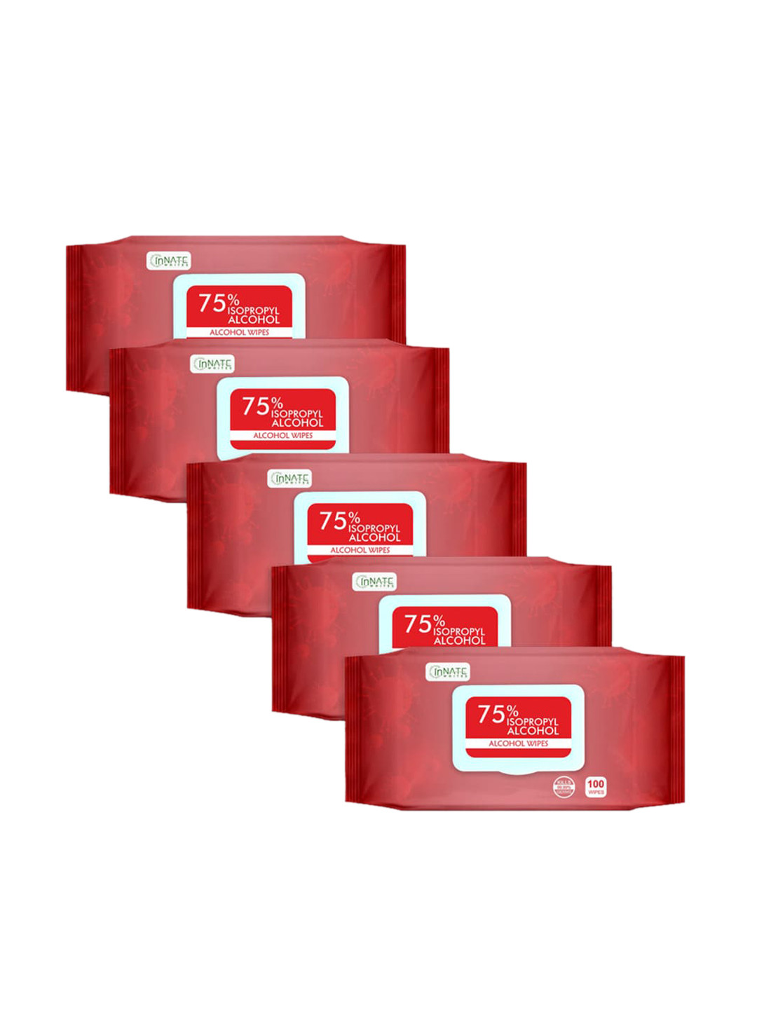 InnateWhites Set of 5 75% Isopropyl Alcohol Wipes - 100 Pulls Each