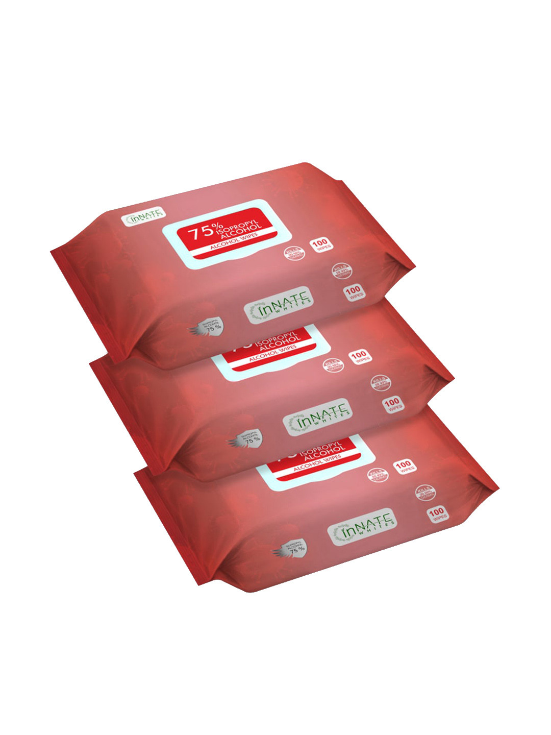 InnateWhites Set of 3 Hand & Surface Cleaning 75% Isopropyl Alcohol Wipes - 100 Pulls Each