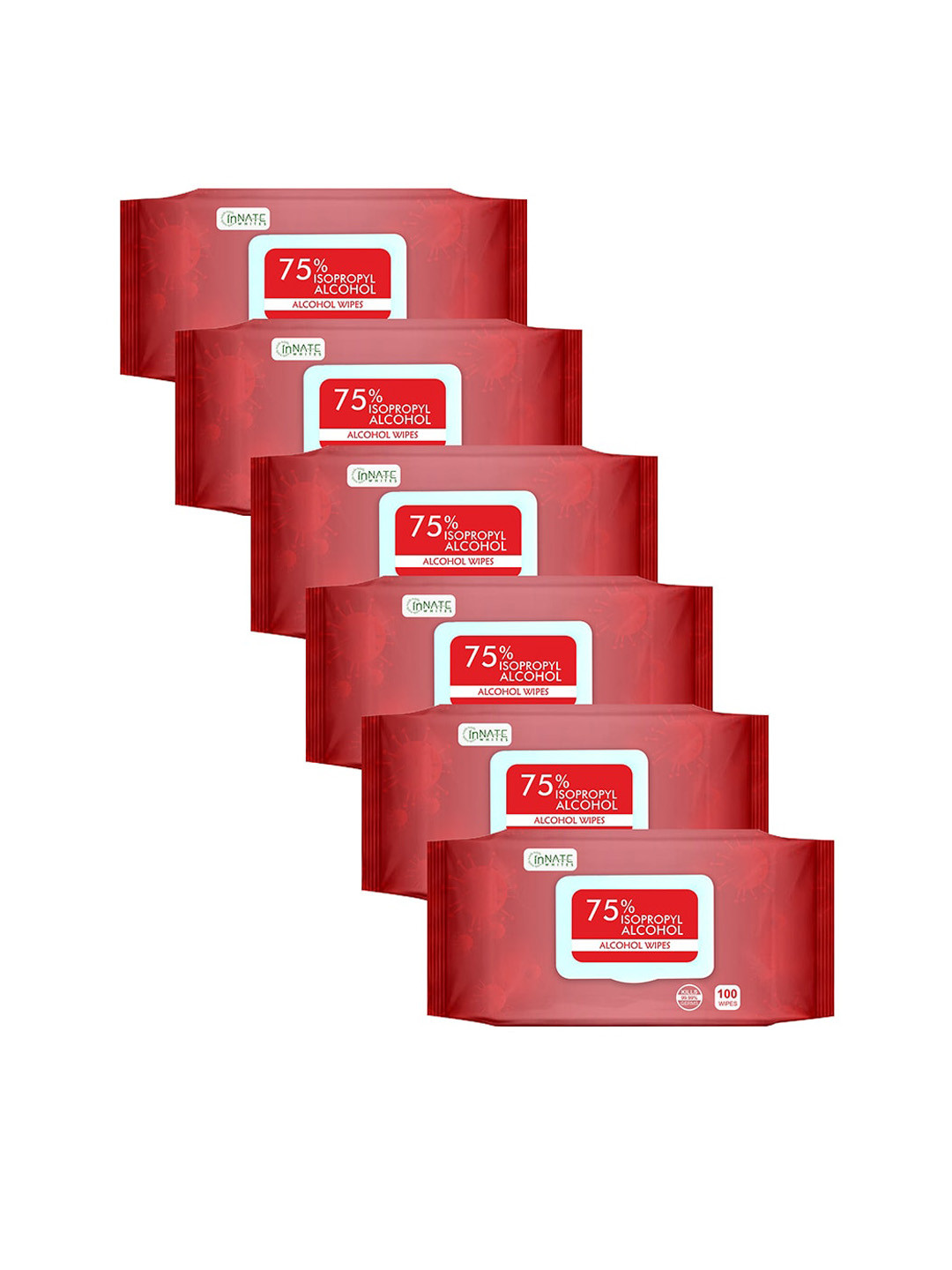 InnateWhites Set of 6 Hand & Surface Cleaning 75% Isopropyl Alcohol Wipes - 100 Pulls Each