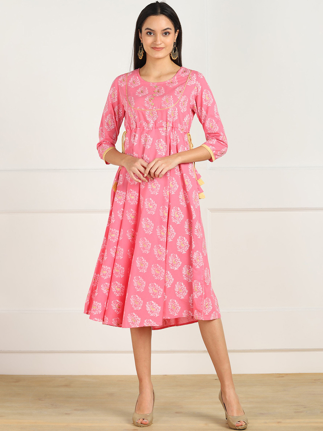 ZNX Clothing Women Pink Floral A-Line Midi Dress
