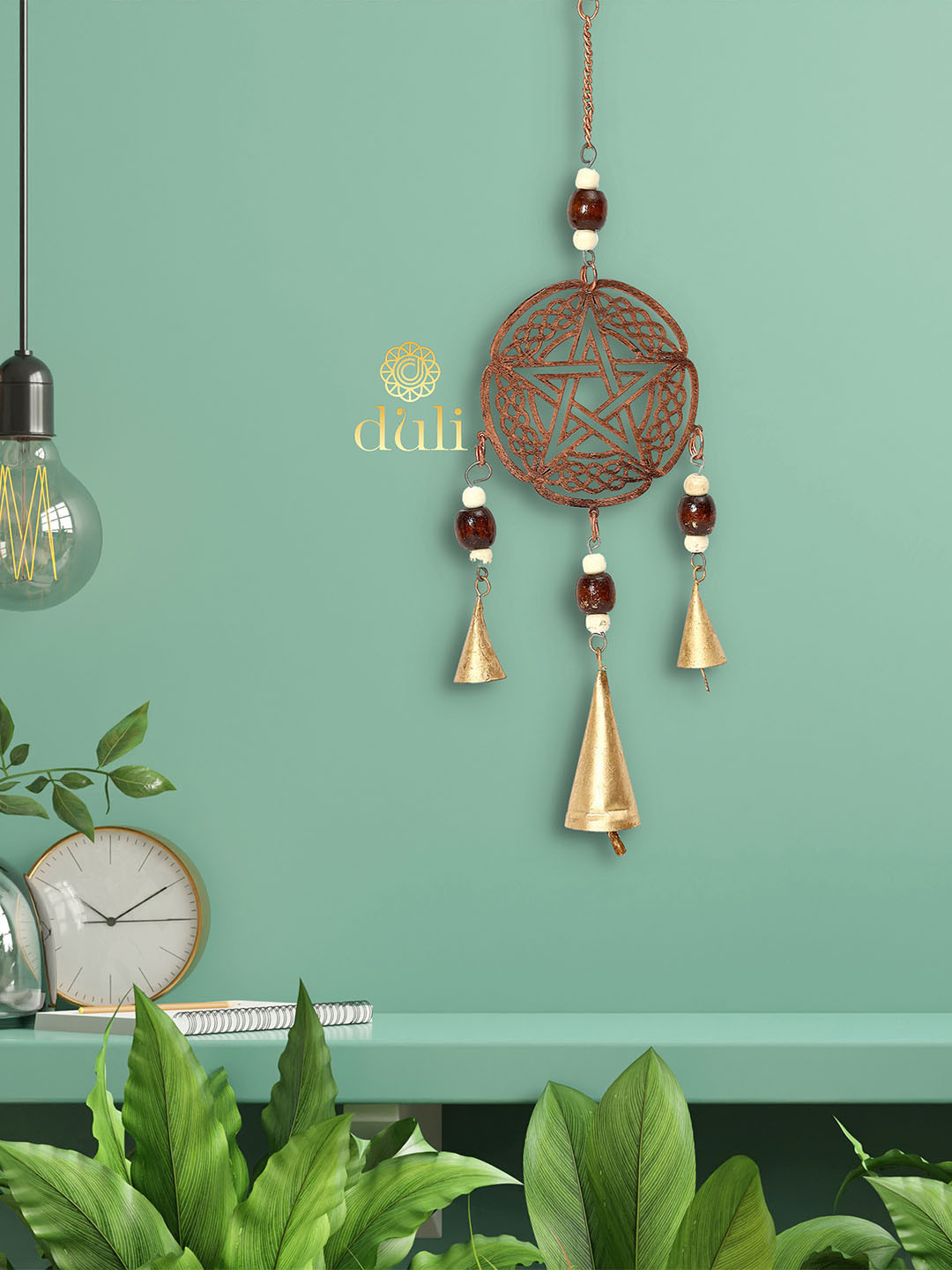 DULI Gold-Toned & Brown Star Of David Patterned Windchimes